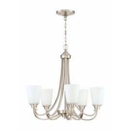 26"W Craftmade Grace 5 Light Chandelier - 41925-BNK - Brushed Polished Nickel - White Frost