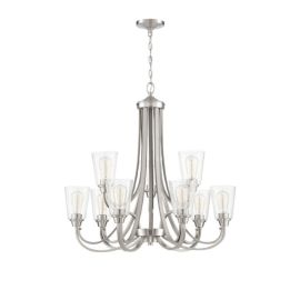 32"W Craftmade Grace 9 Light Chandelier - 41929-BNK-CS - Brushed Polished Nickel - Clear Seeded