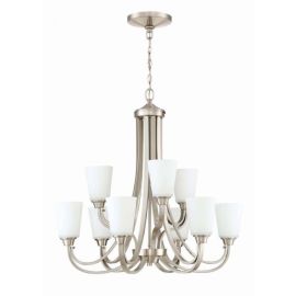 32"W Craftmade Grace 9 Light Chandelier - 41929-BNK - Brushed Polished Nickel - White Frost