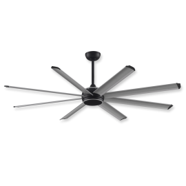 72" Fanimation Stellar Custom Black Finish with Silver Top Plastic Ring and bottom Glass Ring and Black Steel Cap with Silver Blades