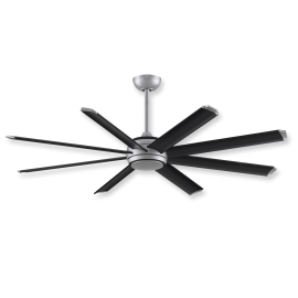 64" Fanimation Stellar Custom Silver Finish with Black Top Plastic Ring and bottom Glass Ring and Silver Steel Cap with Black Blades