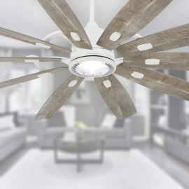Minka Aire F864L-WHF-SVG Barn 65" Ceiling Fan - Flat White with Savannah Grey Blades 