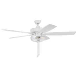 60" Craftmade Super Pro 101 LED Ceiling Fan - white finish with white/washed oak blades and LED light kit