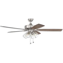 60" Craftmade Super Pro 104 LED Ceiling Fan - brushed polished nickel finish with driftwood/grey walnut blades and LED light kit