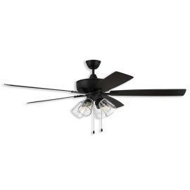 60" Craftmade Super Pro 104 LED Ceiling Fan - flat black finish with flat black/greywood blades and LED light kit