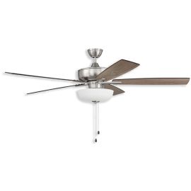 60" Craftmade Super Pro 111 LED Ceiling Fan - brushed polished nickel finish with driftwood/grey walnut blades and LED light kit