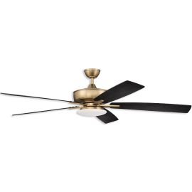 60" Craftmade Super Pro 112 LED Indoor Ceiling Fan, model - satin brass finish with black walnut/flat black blades and LED light kit