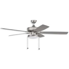 60" Craftmade Super Pro 119 LED Indoor Ceiling Fan - brushed satin nickel finish with brushed nickel/greywood blades and LED light kit