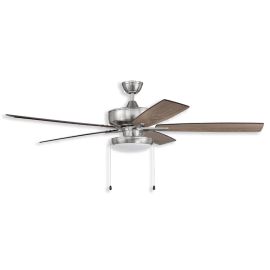 60" Craftmade Super Pro 119 LED Indoor Ceiling Fan, model - brushed polished nickel finish with driftwood/grey walnut blades and LED light kit