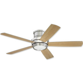 52" Craftmade Tempo Hugger Low Profile Brushed Polished Nickel Finish with Silver / Maple Reversible Blades and Light Kit