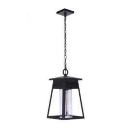 10"W Craftmade Becca 1 Large Light Outdoor Pendant - ZA2721-TB - Textured Matte Black - Clear Seeded
