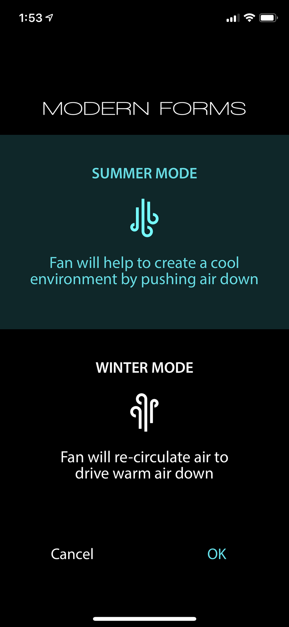 Ceiling Fan Direction App - Modern Forms